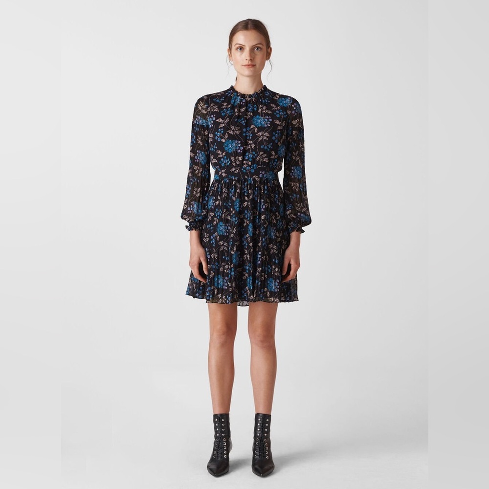 WHISTLES Elderberry Print Dobby Dress in Black Size US 8